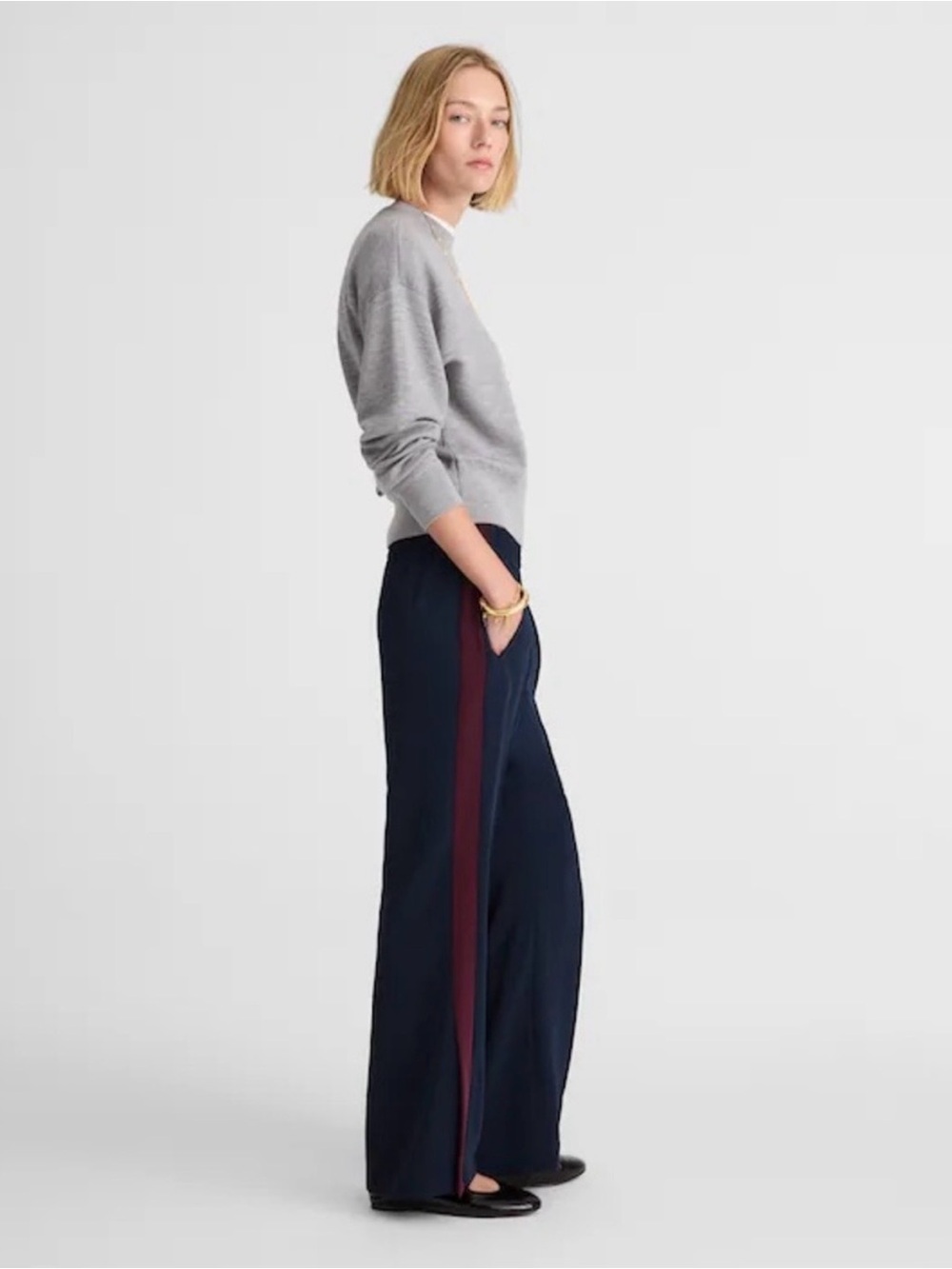 Madewell Navy Wide-Leg Pants with Burgundy Side Stripe
